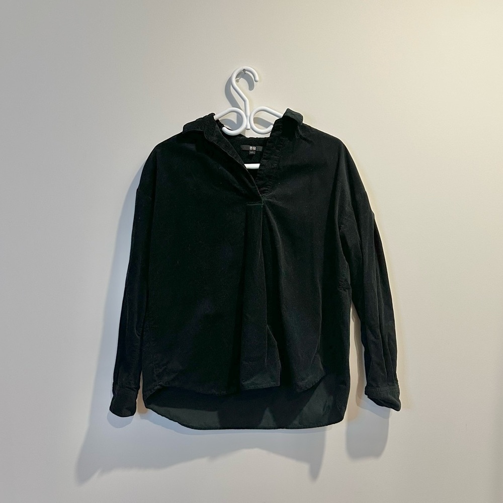 UNIQLO | Women's small Corduroy Skipper Collar Long sleeve Dark Green Top